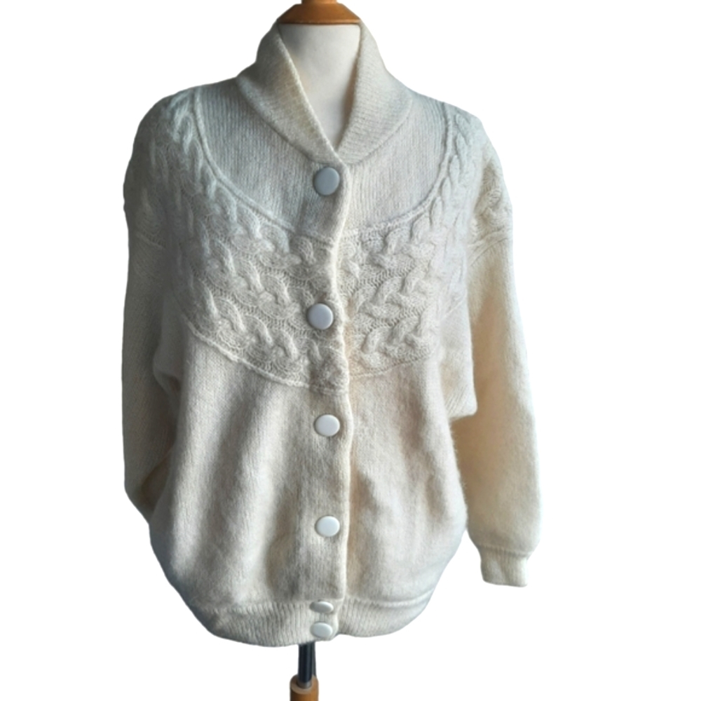 Vintage I.B. DIFFUSION Off-White Mohair Sweater Bomber Jacket Sz M